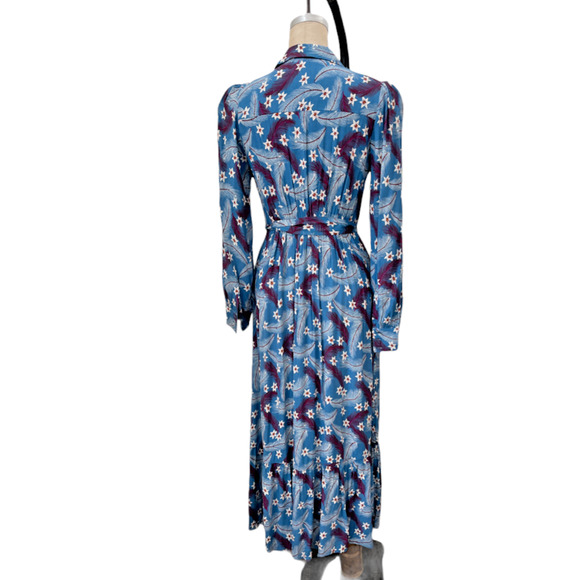Paris Atelier & Other Stories Blue Retro Print Midi Buttons Dress Size Small - Picture 5 of 7